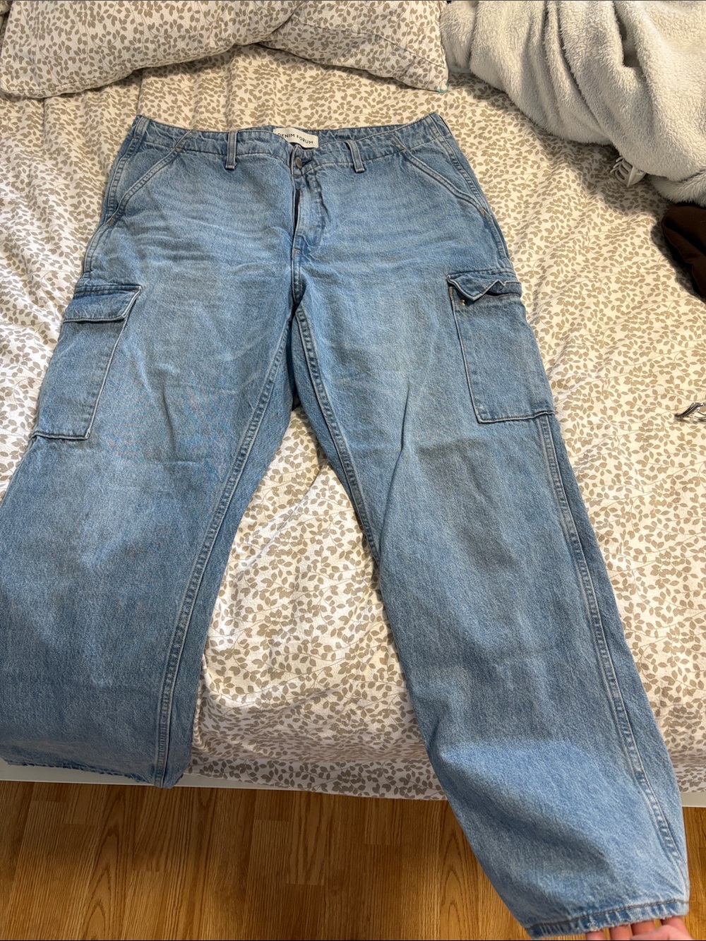Denim Forum Light Blue Relaxed Cargo Jeans